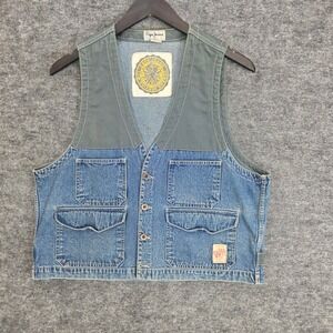 VTG Pepe Jeans London Vest Mens One Size Denim Utility Green Canvas Hip Hop Y2K‎
